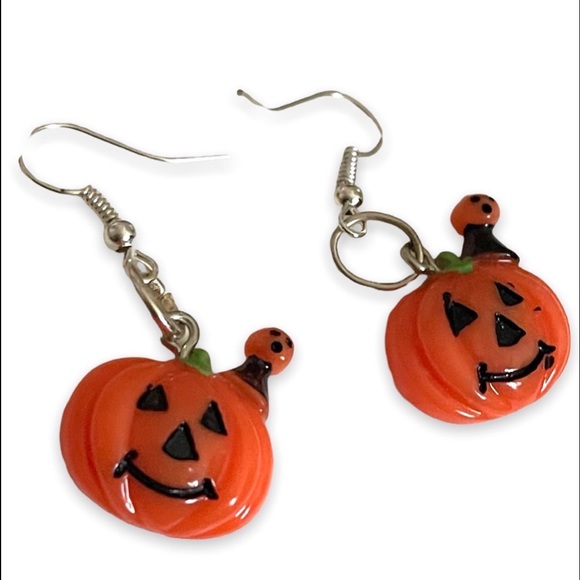 Artisan Jewelry - New Handmade Sterling Silver Halloween Pumpkin & Baby Pumpkin Dangle Earrings